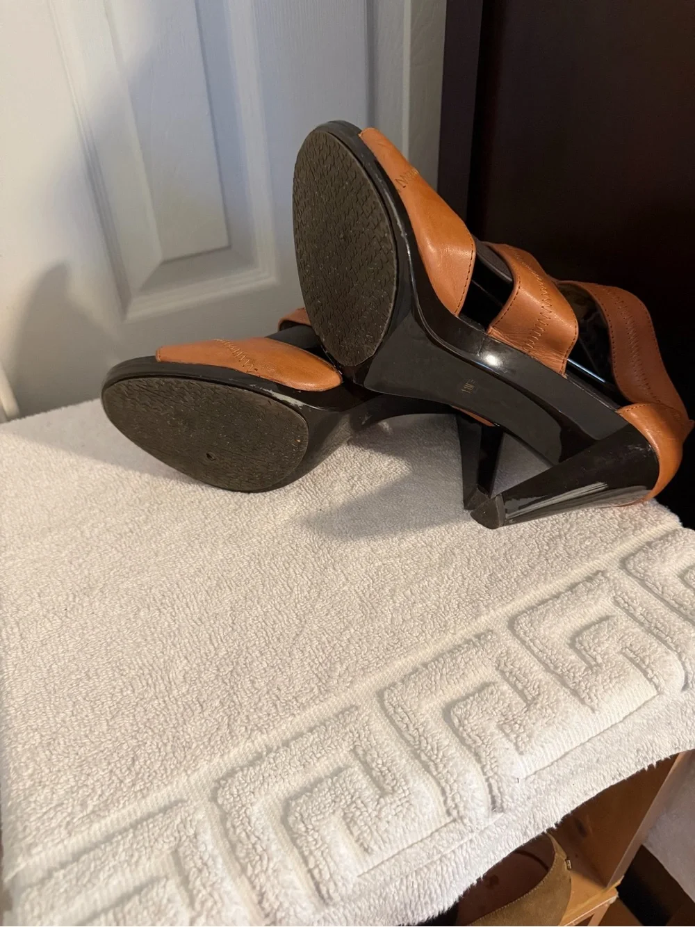 Michael Kors Cognac Leather Studded Zip Front Heels
